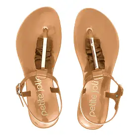 New Camel thong with material detail sandal