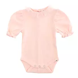 oh baby! Dotted Mesh Ruffle Collar Pointelle Onesie - Pale Pink