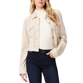 PAIGE Cropped Pacey Denim Jacket w Raw Hem - Soft Beige