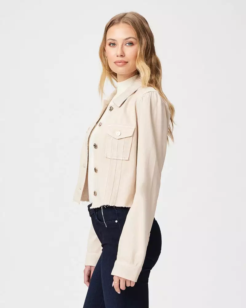 PAIGE Cropped Pacey Denim Jacket w Raw Hem - Soft Beige