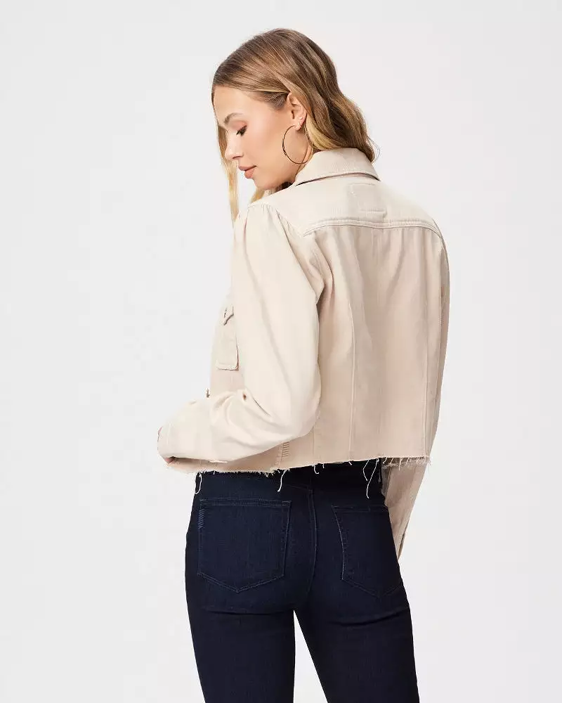 PAIGE Cropped Pacey Denim Jacket w Raw Hem - Soft Beige