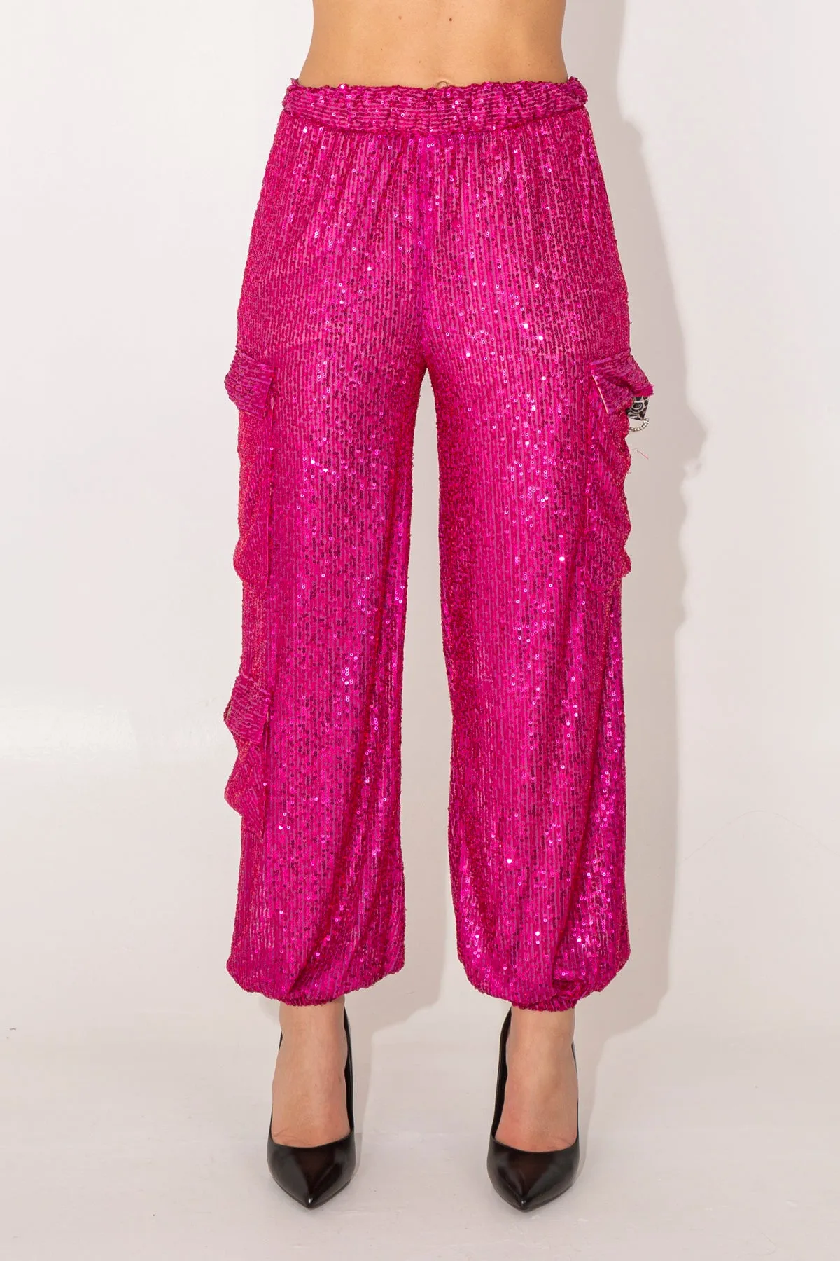 Pantaloni cargo in paillettes