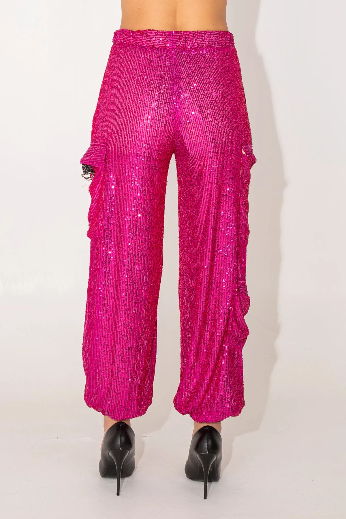 Pantaloni cargo in paillettes