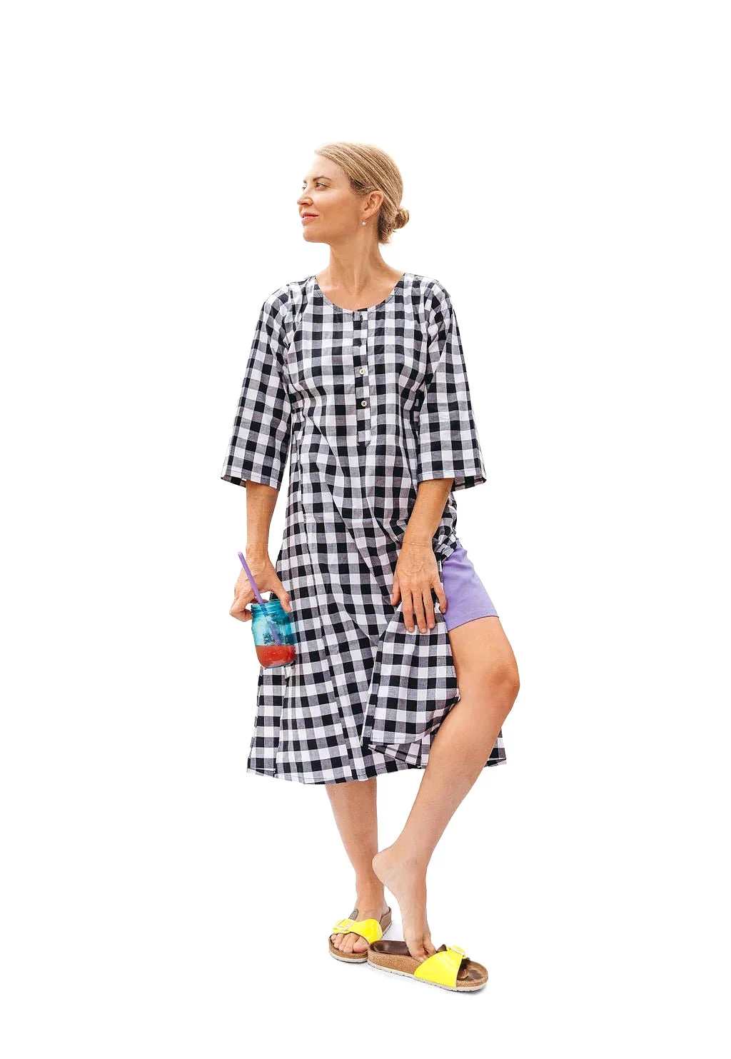 Punkwasp Beach Tunic Dress - Black & White Gingham