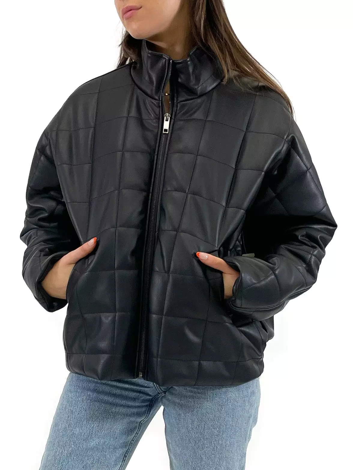 RD STYLE Faux Leather Quilted Bomber Jacket