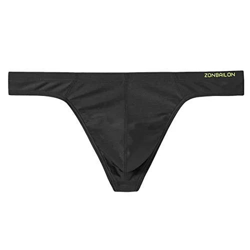 Sexy Mens Thongs Underwear Black Silk Low Rise Bulge Pouch T-Back G-Strings Briefs Medium Size 32 34