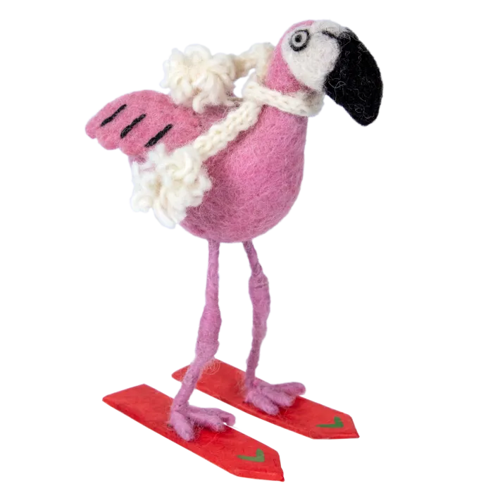 Skiing Flamingo Wool Ornament