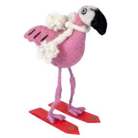 Skiing Flamingo Wool Ornament