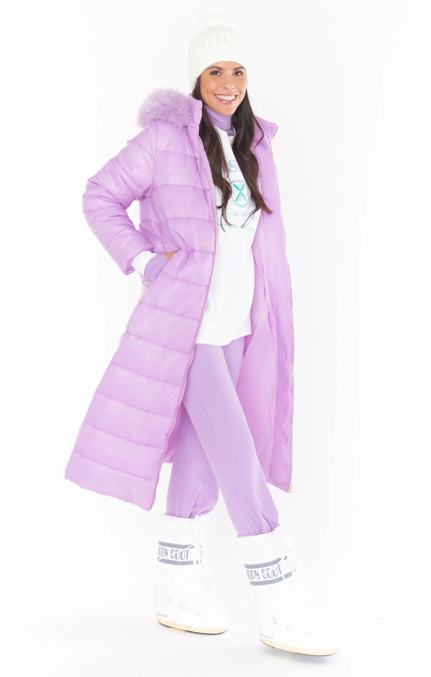 Snowmass Puffer Jacket ~ Powder Purple with Faux Fur