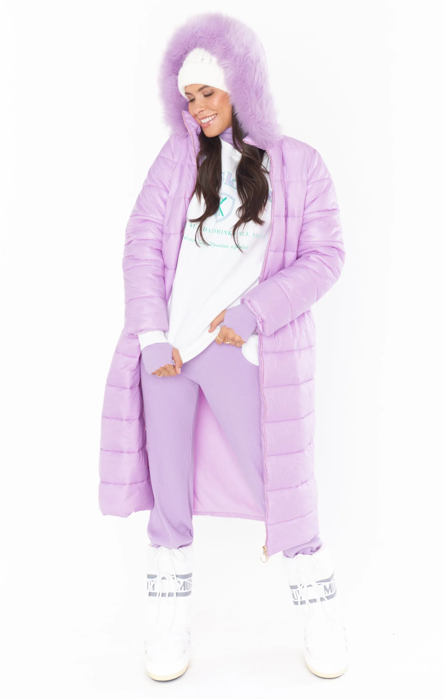 Snowmass Puffer Jacket ~ Powder Purple with Faux Fur