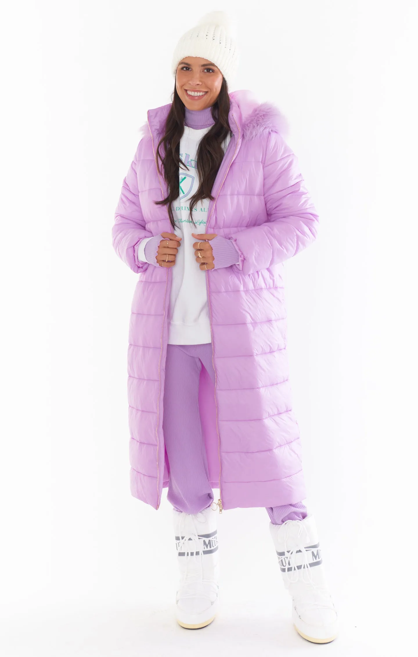 Snowmass Puffer Jacket ~ Powder Purple with Faux Fur