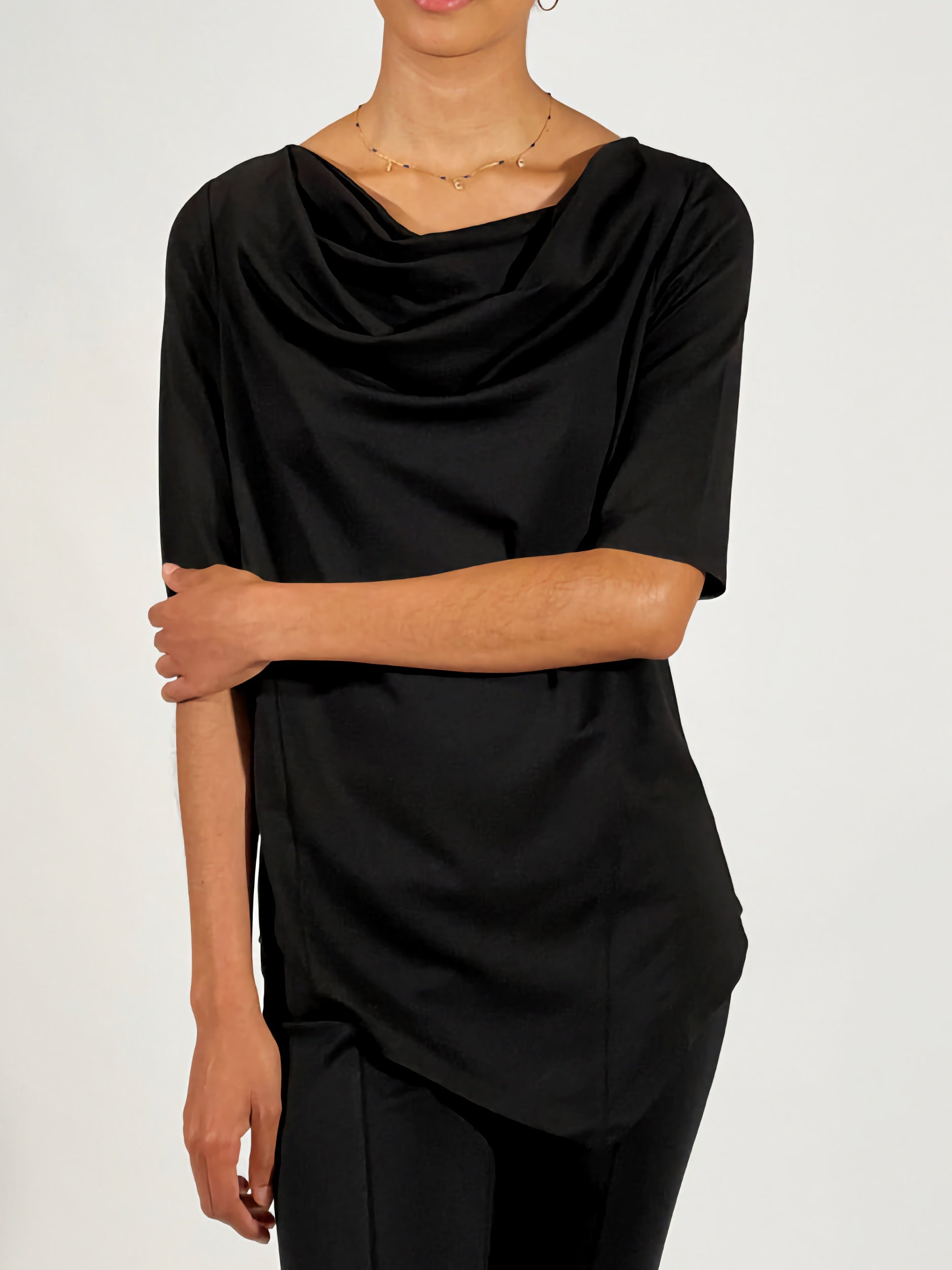 Stretch Mid-Weight Knit Draped Neck Tunic - The Wall