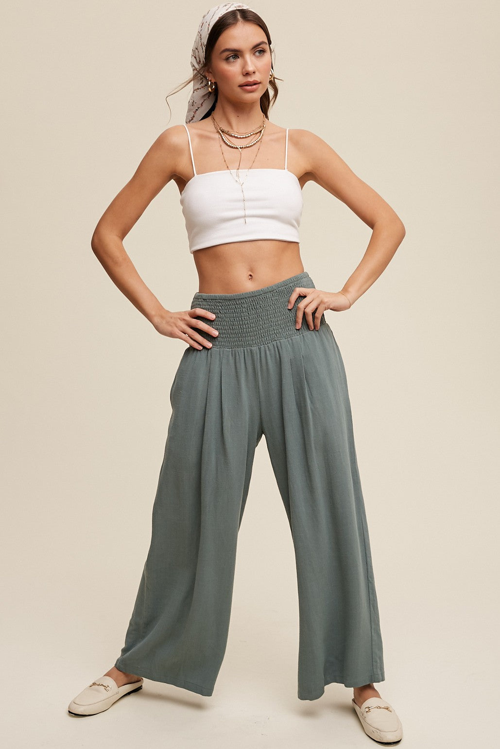 The Gannon Smocked Waist Linen Pants