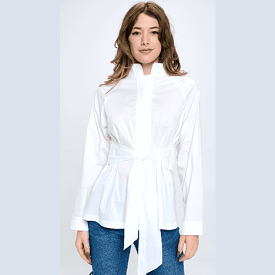 Thync Zip Front Blouse w/Side Ties - White