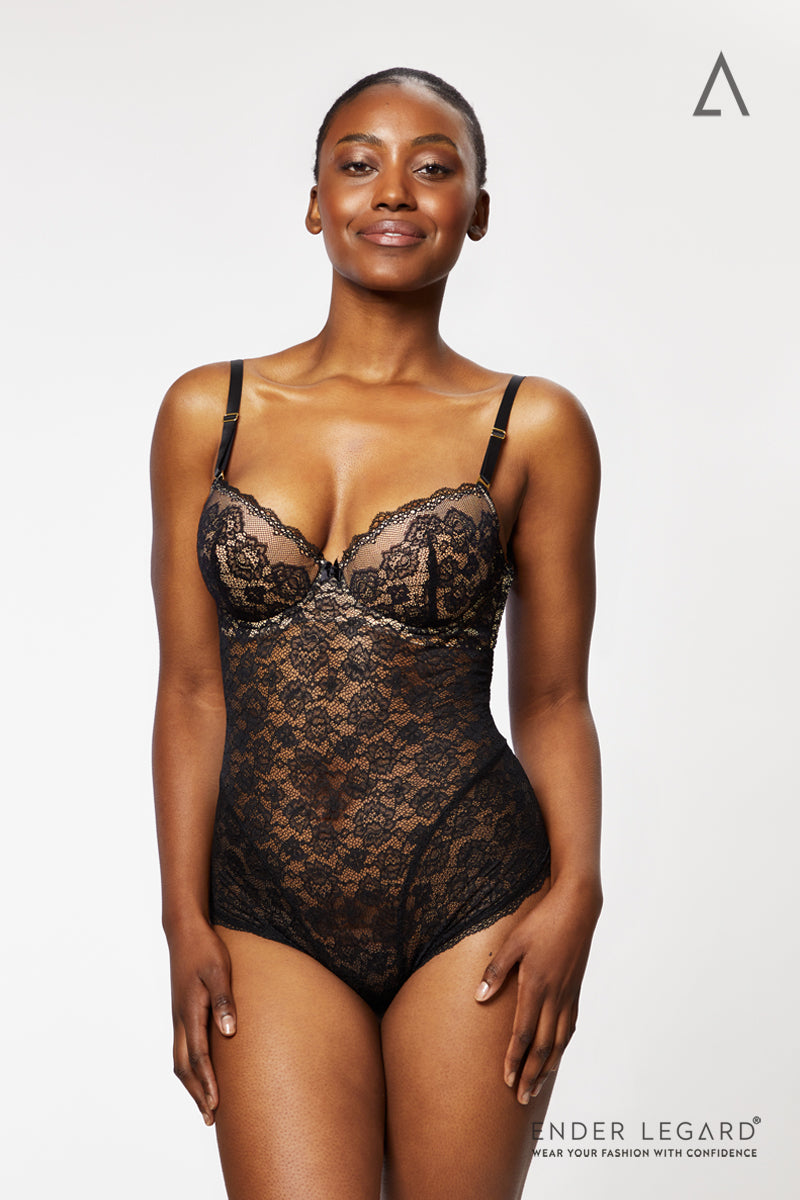 UMA Backless Lace Bodysuit with Balconette Cups (Black)