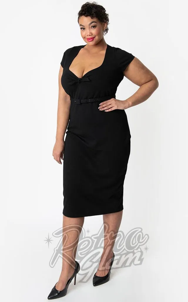 Unique Vintage Diane Wiggle Dress in Black - S  left only