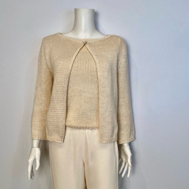 Vintage 00C Chanel Identification beige 2 piece sweater twinset FR 36 US 4