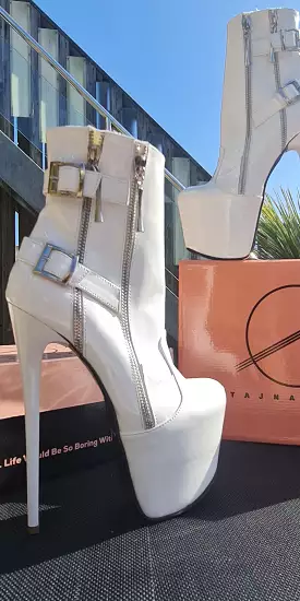 White Rocker Double Zip Belted High Heel Boots