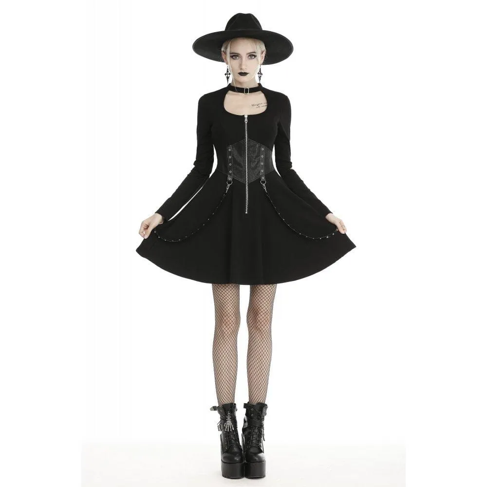 Women's Gothic Ripped Sleeve Cutout Dresses With Chain