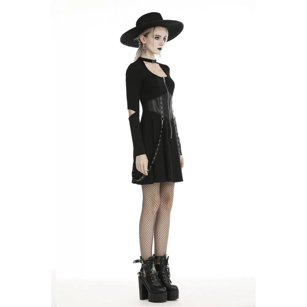 Women's Gothic Ripped Sleeve Cutout Dresses With Chain