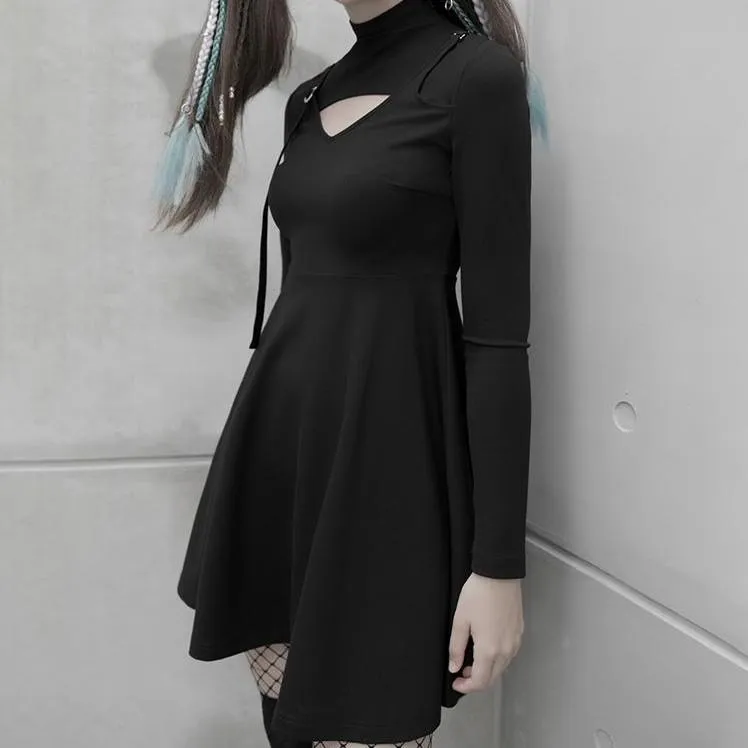 Women's Gothic Solid Long Sleeved Cutout Dresses