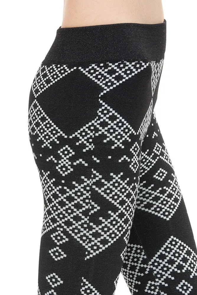 Women's Regular Diamond Black and White Fleece Leggings