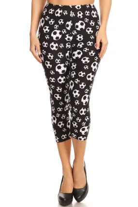 Women's Regular Soccer Ball Sports Printed Cropped Capri Leggings